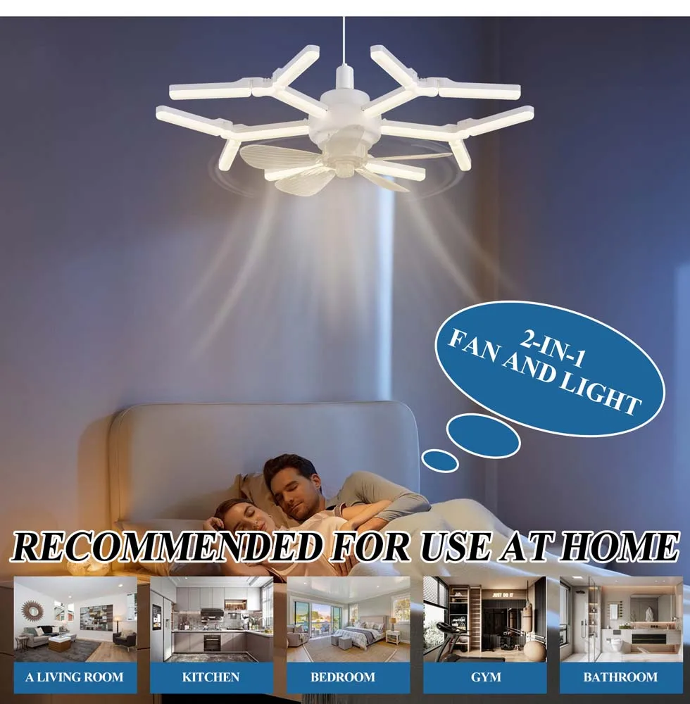 LED مروحة السقف ضوء E27 قاعدة 3-Speed التحكم عن بعد كفاءة في استخدام الطاقة الصامتة لغرفة المعيشة الداخلية غرفة نوم المرآب مخزن