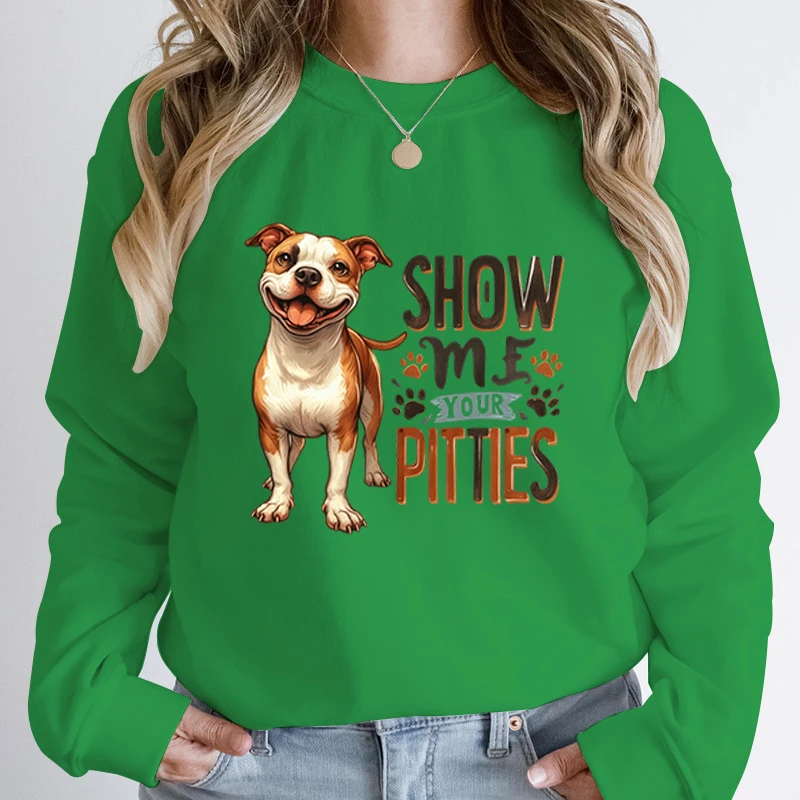 Funny Bull Dog Show Me Your Pitties Print Women Sweatshirts Autumn Winter Ladies Long Sleeves Pullovers Plus Size Sweatshirts