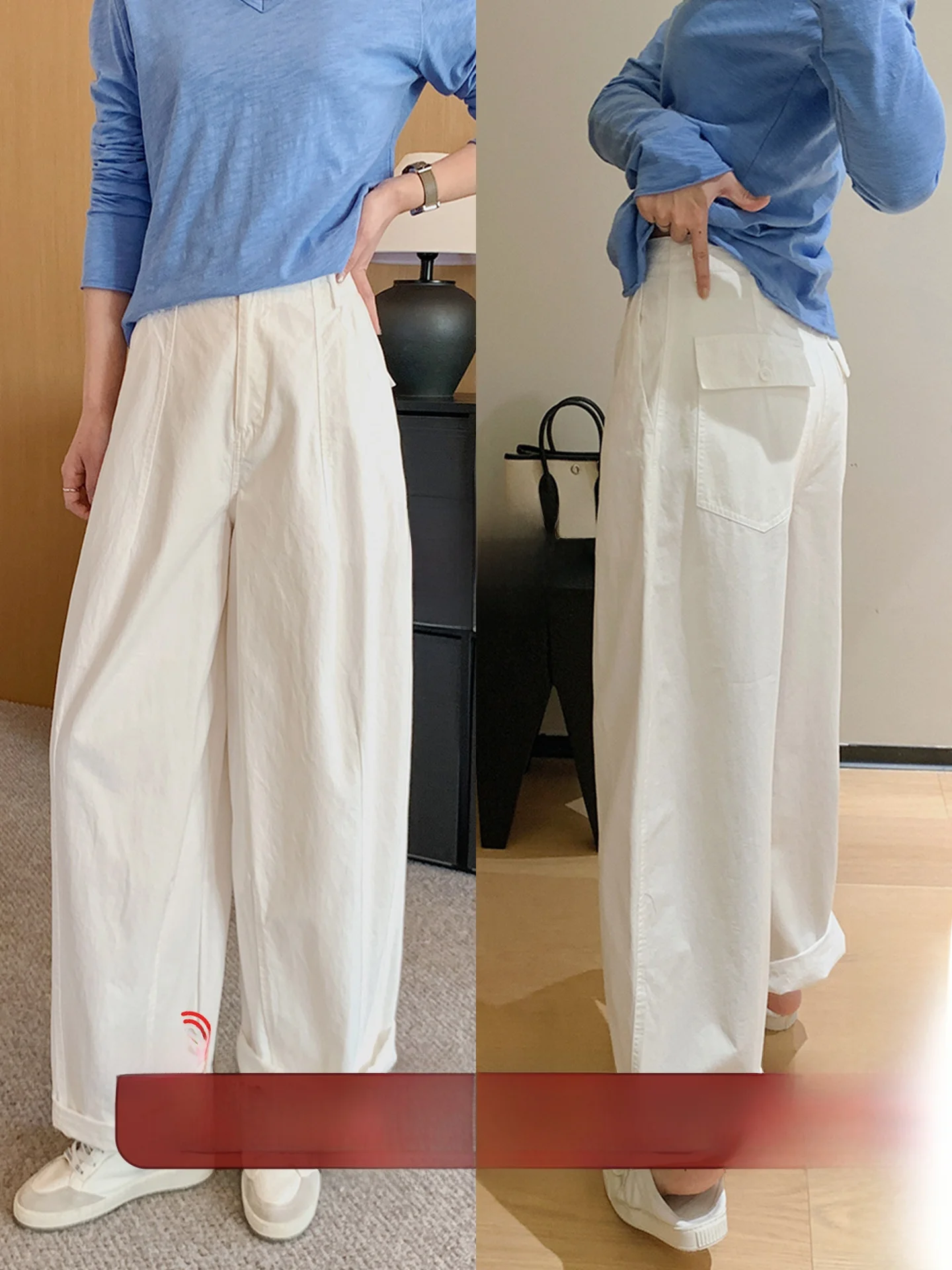 

Свободные широкие брюки из оксфордского хлопка с высокой талией, на молнии, в полоску, из стираного хлопка, быстросохнущие, прямого кроя, женские