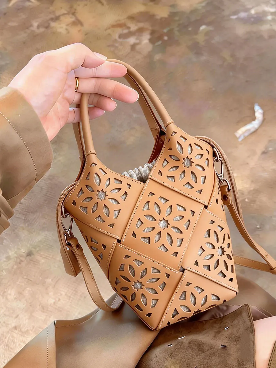 

Black Basket Weave Handbag Women's Fashionable Summer Bucket Bag Lightweight Luxury Commuter Bag Soft Handle Casual Style