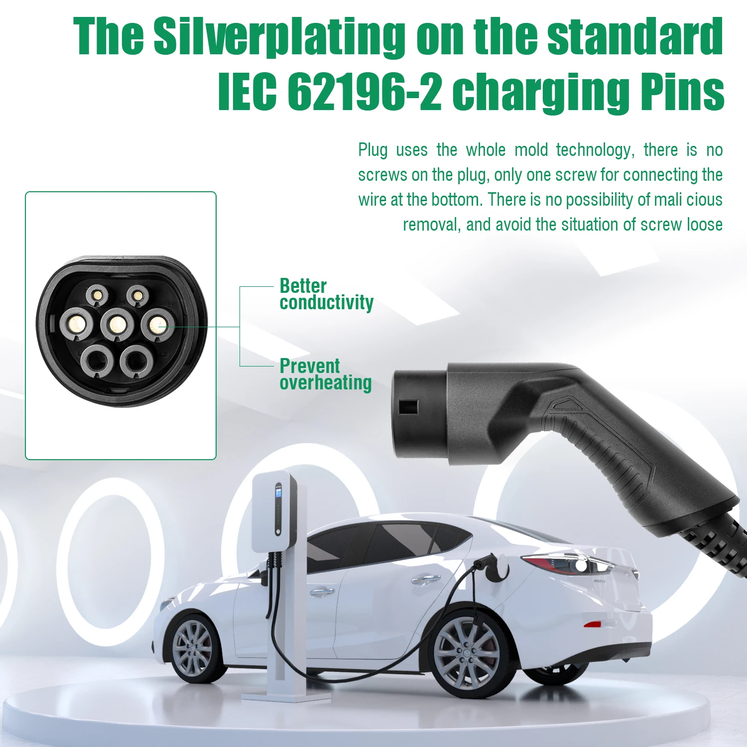 lefanev EV Charger Type2 32A 7.6KW Electric Vehicle Car Charging Station EVSE Wallbox with EV Charging Cable IEC62196-2