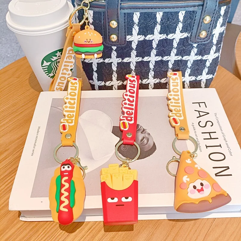 Miniso Simulation Hamburger Fries Cartoon Doll Keychain Personalized Couple Backpack Pendant Car Keychain Children'S Gift