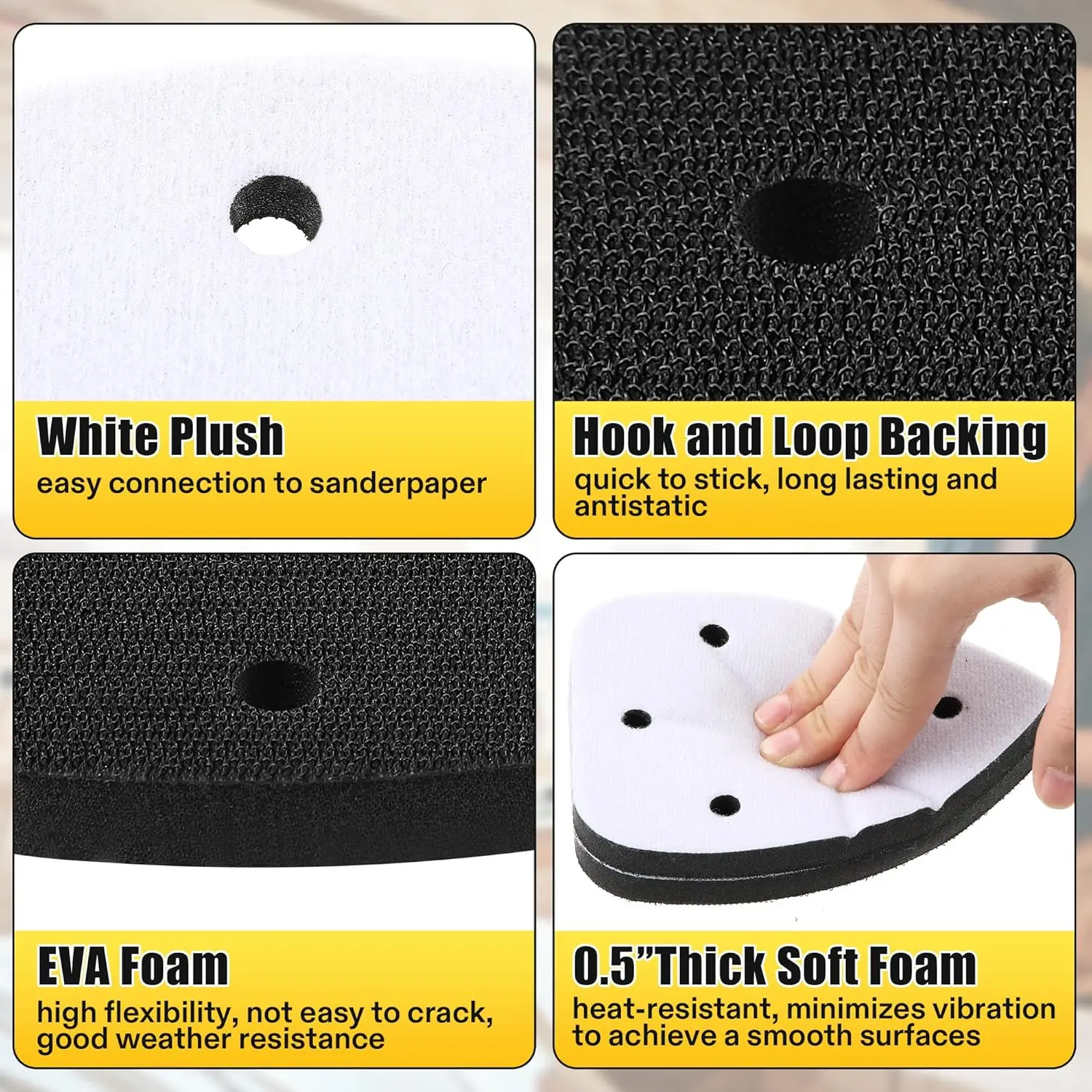 6 Holes Foam Sanding Pads(2pcs), Mouse Detail Sanding Interface Pad, Compatible with Ryobi Sander view 5