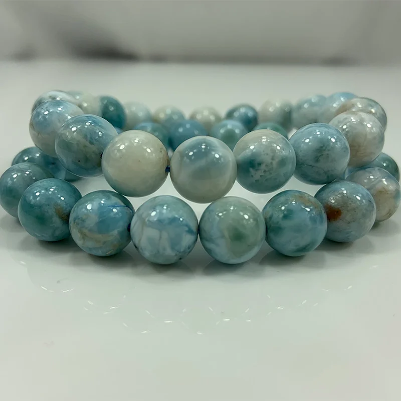 

11mm Natural Larimar Stone Beads Bracelet Round Blue Loose Larimar Beads Bangle For Women Men Bracelets Gift DIY Necklace