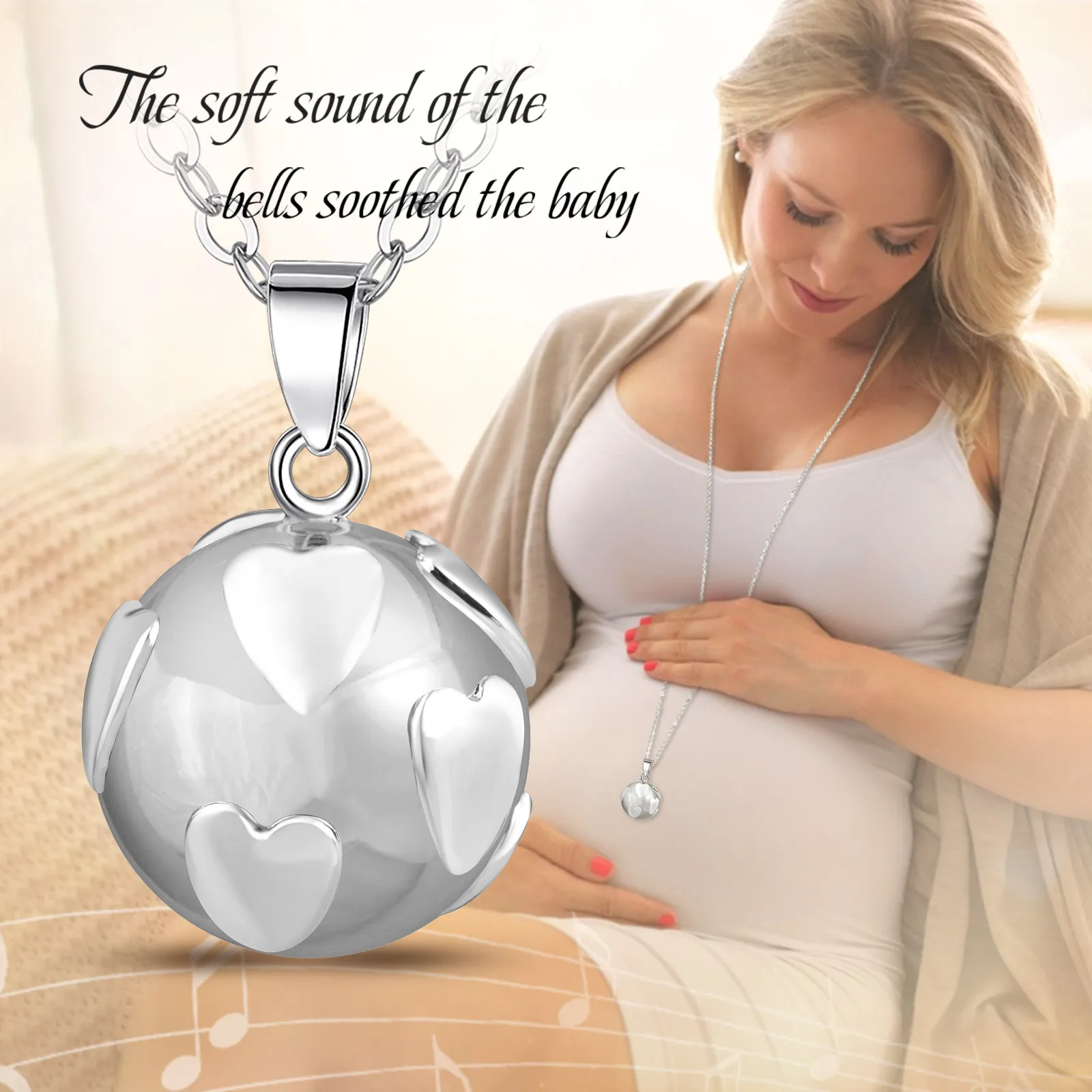 Eudora Bola de Grossesse Necklace Heart Angel Caller Musical Bell Pendant DIY llamador de ángeles Jewelry for Pregnant Women