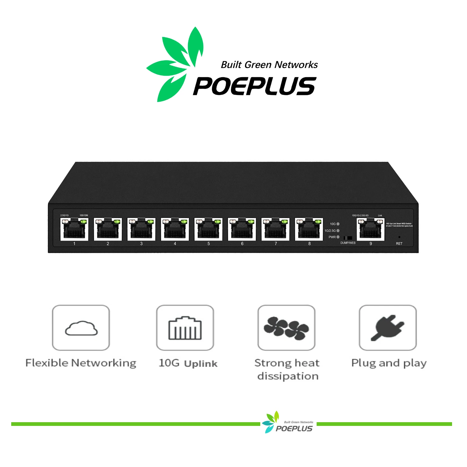 8 Ports  2.5Gps POE Or RJ45 Web Managed Switch  with 1*10Gbe RJ45 Uplink