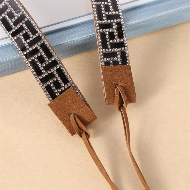 Y3NE Ethnic Rhinestones PU Hat Bands for Straw and Felt Fedoras Hats Panama Hat