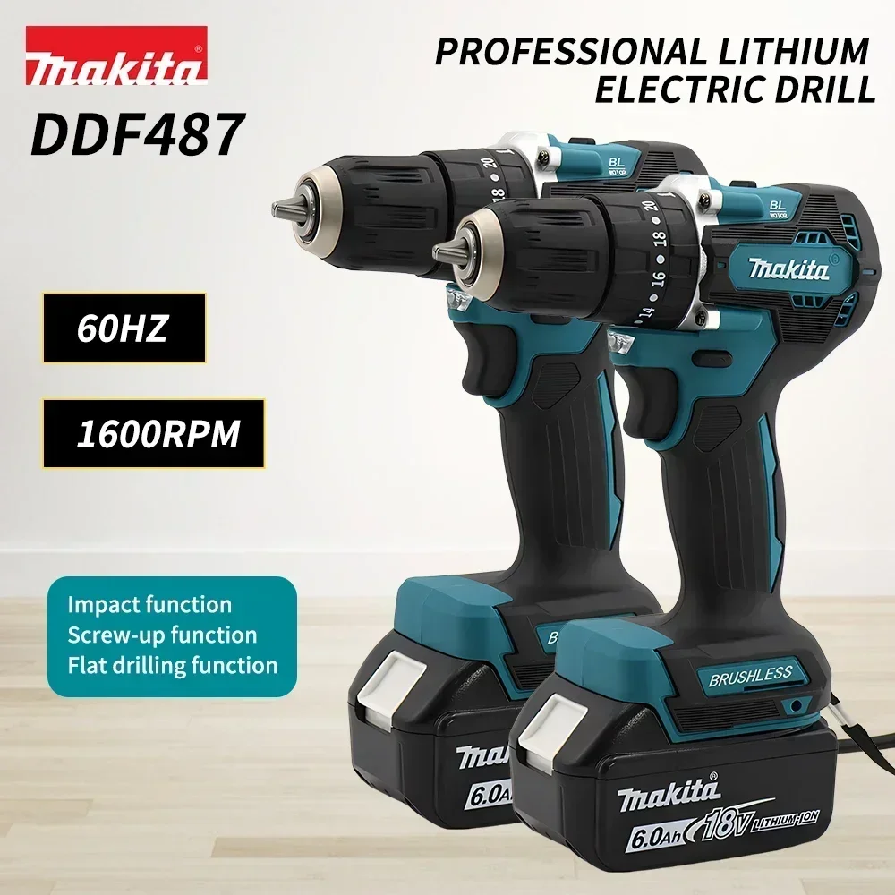 

Makita DDF487 18V Screwdriver Cordless Percussion Drill Electric Variable Speed Brushless Motor Impact Power Tools Power Drill
