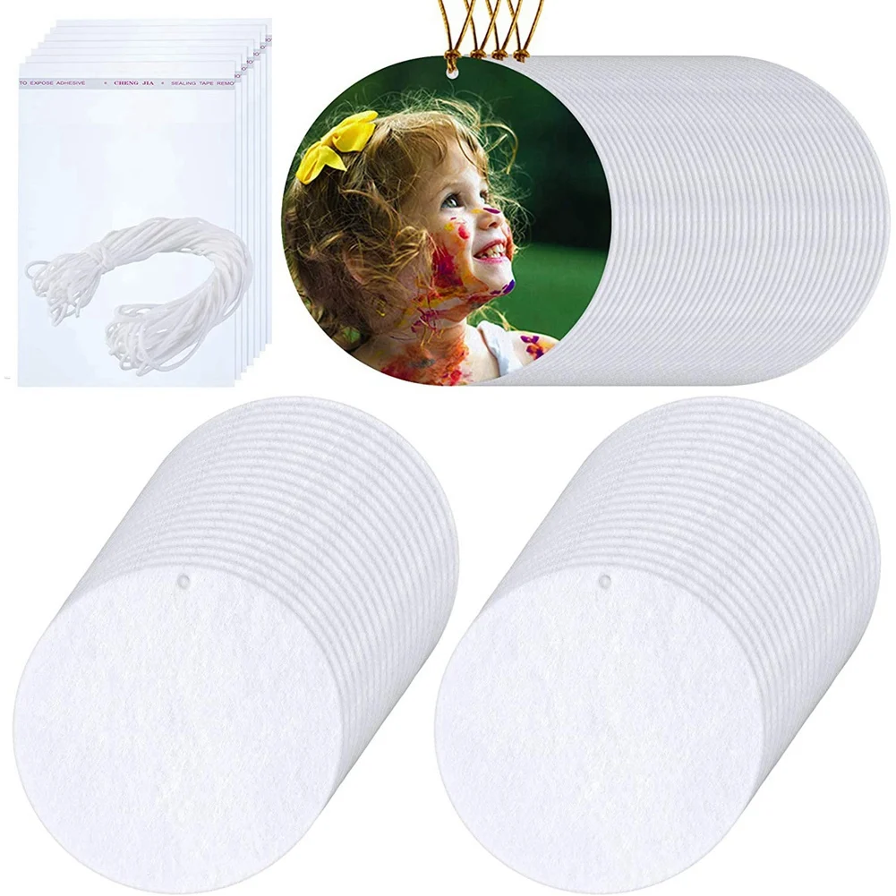 REST 100 Pieces Sublimation Air Freshener Blanks DIY Air Freshener Scented Blank Car Pressed Felt for DIY Heat -Round