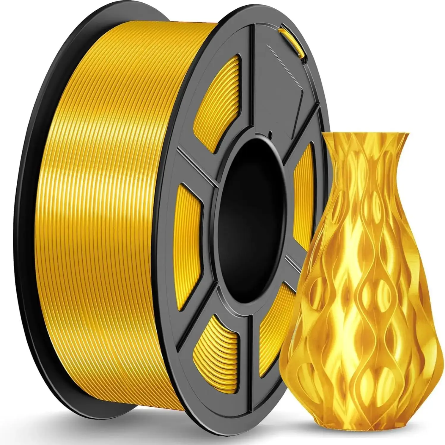 Zijde PLA Filament 1,75 mm Goud 250g, Metaalachtig Glanzende PLA, Gladde Zijdezachte Afwerking, Gemakkelijk te printen, Nauwkeurigheid +/- 0,02 mm