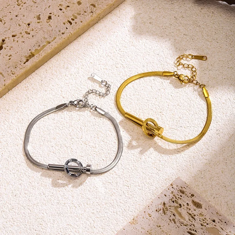 18K Gold Plated Stainless Steel Nail Snake Chain Bracelet for Women Minimalist Luxury Daily Wear Fashion Jewelry Gift