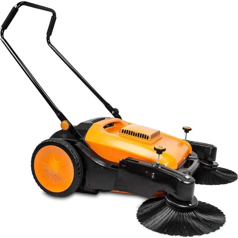 Industrial Floor Sweeper with Triple Brooms, 38 inch Outdoor and Indoor Hand Push Floor Sweeper, 38,000 Square feet per Hour