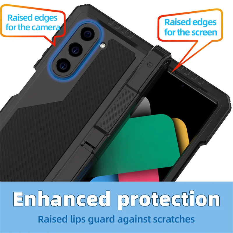 Shockproof Metal Inclusive Three Proof Stand Phone Case For Samsung Galaxy Z Fold 6 5G Hinge Pen Slot Silicone Protective Cover