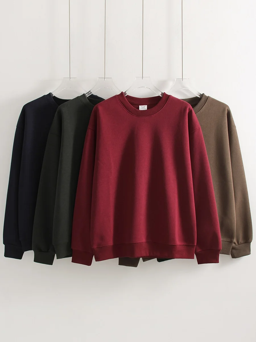 Streamgirl Loose Sweatshirt Women Autumn Basic Plain Sport Cotton Pullover Casual Navy Blue Women Sweatshirts High Quality Tops
