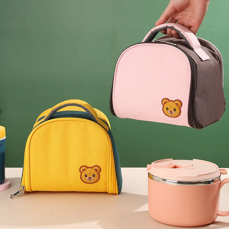 Cute Bear Insulated Lunch Bag for Women Zipper Thermal Lunchbox Breakfast Pouch Portable School Child Picnic Travel Food Bags