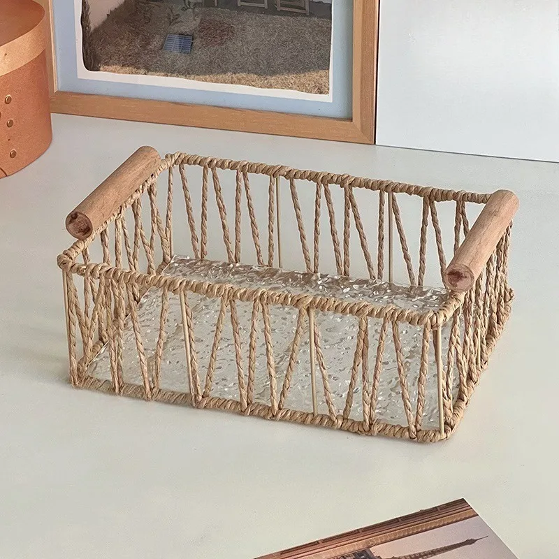 

Metal Woven Living Room Storage Baskets Nordic Vintage Portable Bedroom Desk Organization Simple Classic Modern Home Decoration