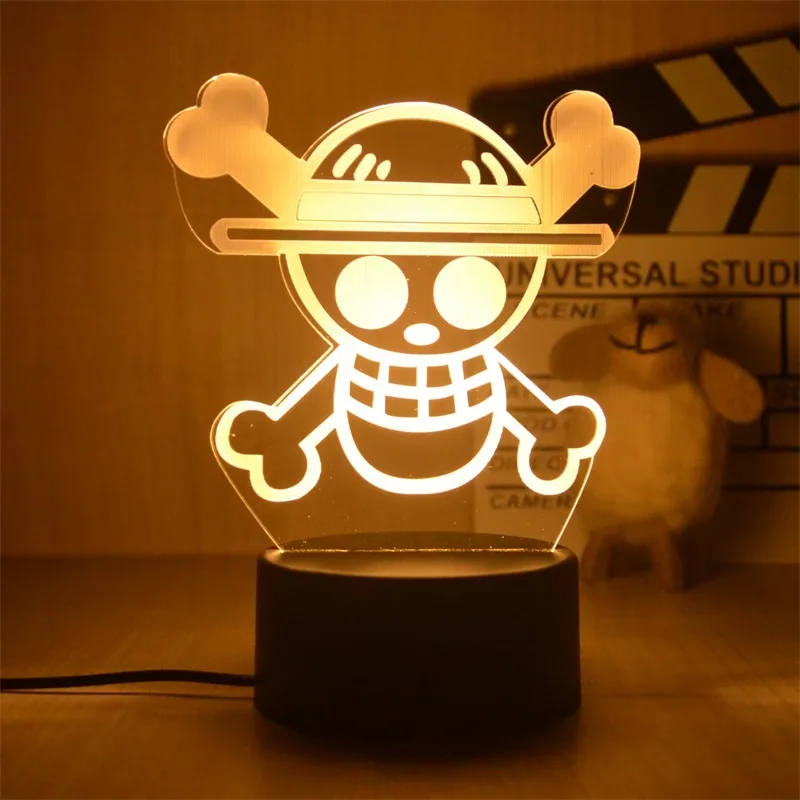 Anime One Piece Luffy Zoro Portgas D Ace 3D Illusion LED Night Light Night Light Desk Table Lamp Model Cartoon Figure Toys