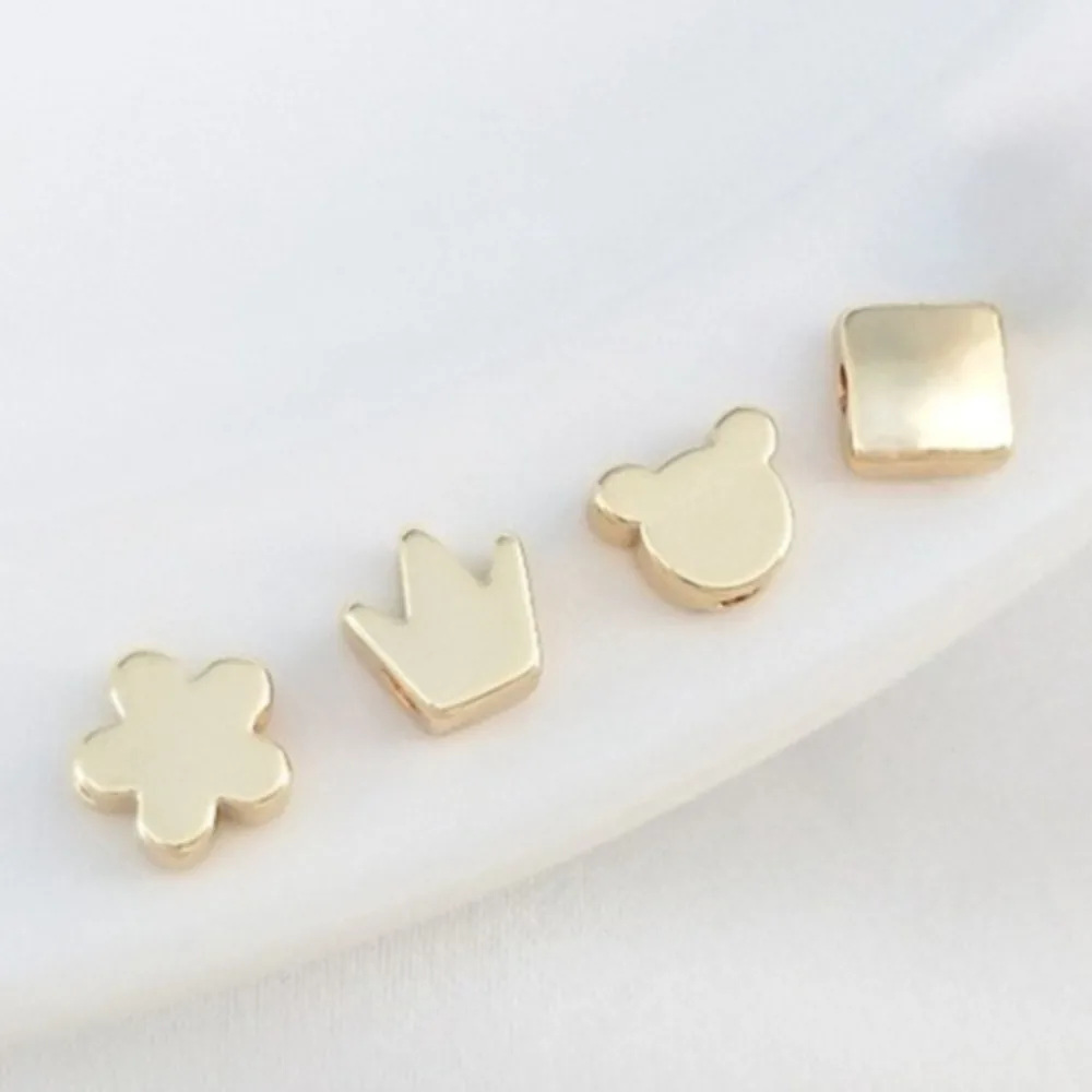 

Copper 14K Gold Color Flat Square Flower Bead Crown Through Hole Bead DIY Handmade Loose Bead Material
