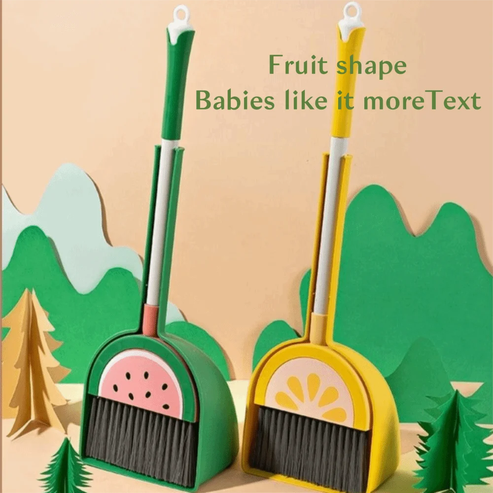 Funny Cartoon Children Dustpan Set Retractable Mini Cleaning Toys Watermelon Plastic Baby Broom Set For Aged 3-8