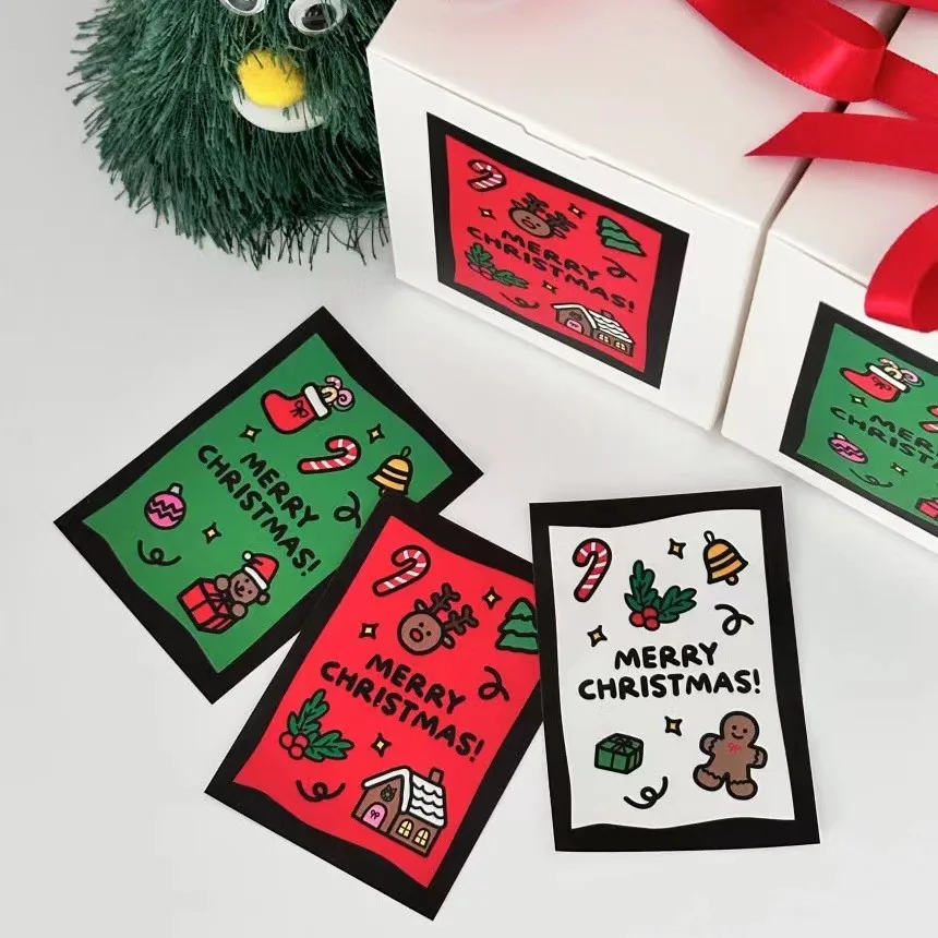 

Christmas Red Green Holiday Cards Merry Christmas Decorated Message Paper Cards with Gift Tags