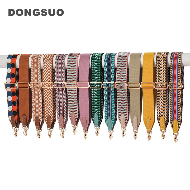 Colorful striped canvas crossbody bag strap with cowskin leather for designer shoulder bag purse bag replacement accessories