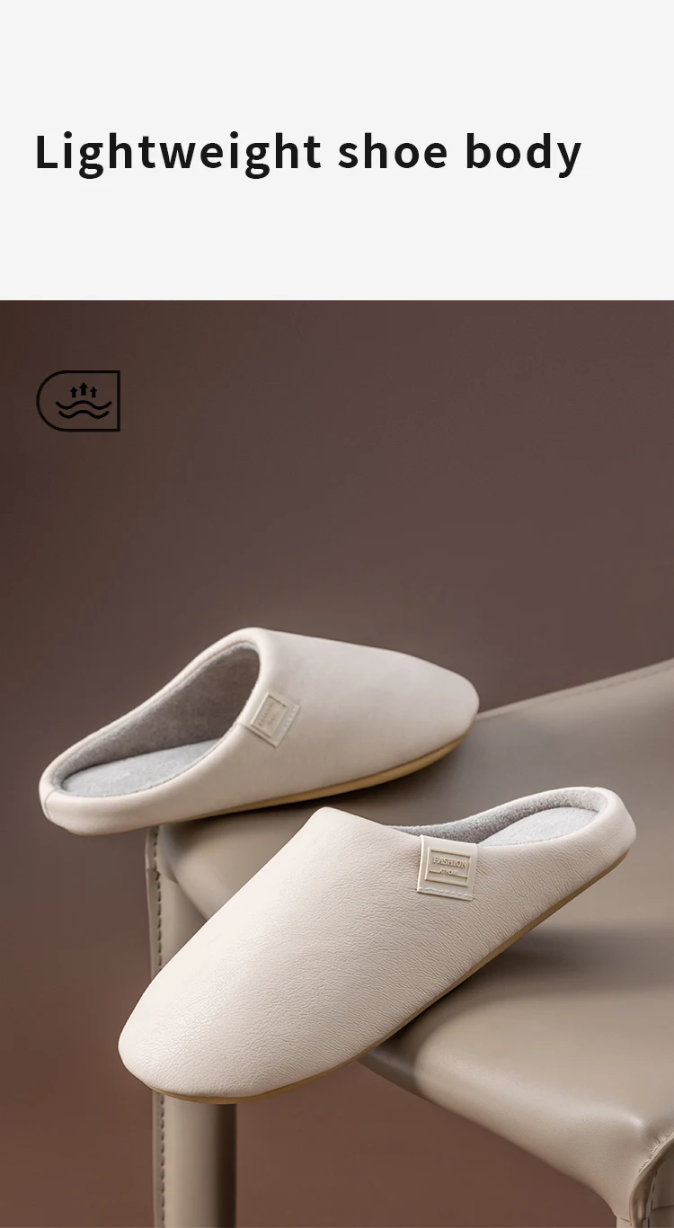 Damen-Winterhausschuhe, flauschig gefütterte Hausschuhe mit rutschfester Sohle, wasserdichte Slip-Ons in weichem Lederoptik für Komfort im Innenbereich – Detail 4