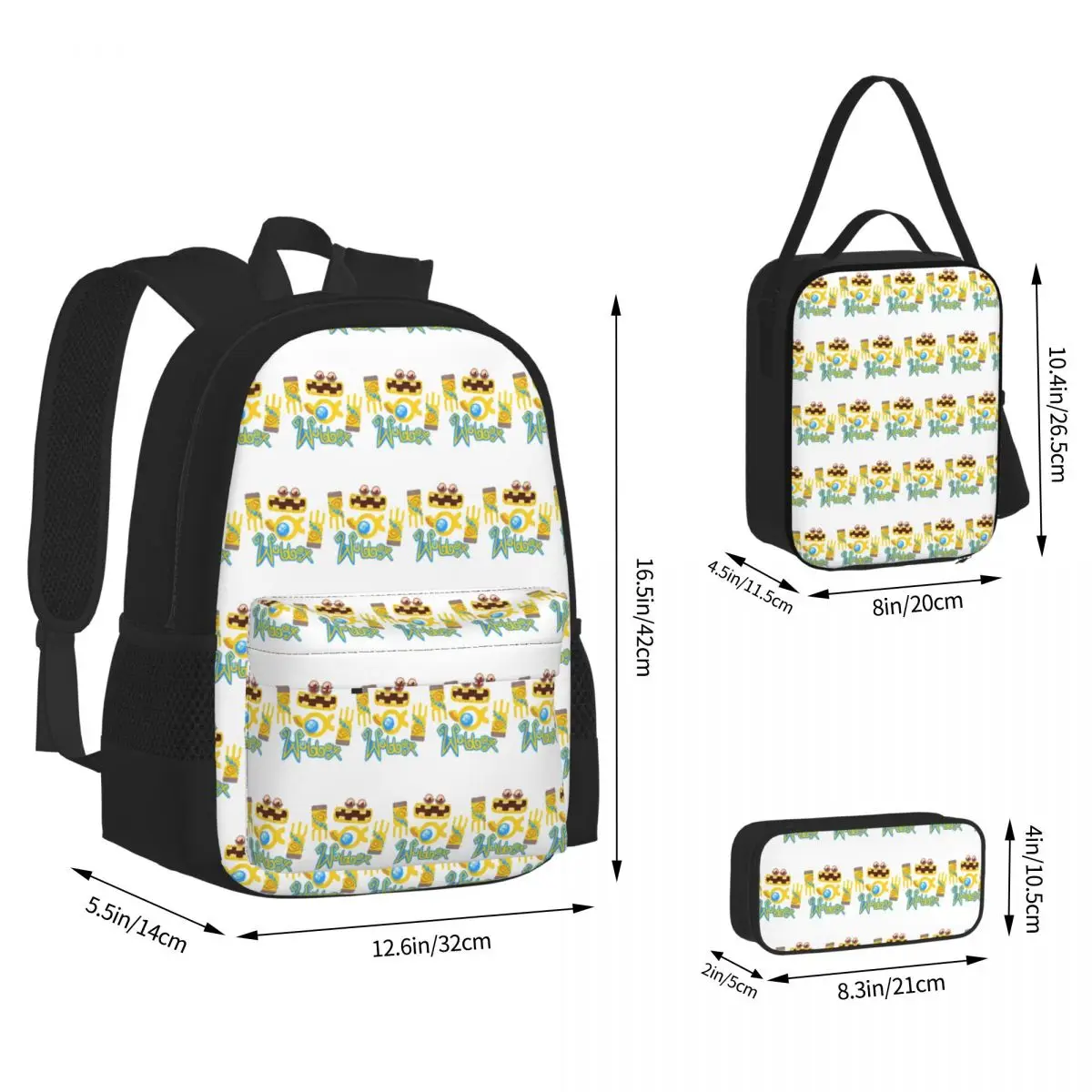 Wubbox My Singing Monsters Backpacks Boys Girls Bookbag Children School Bags Kids Rucksack Lunch Bag Pen Bag Three-Piece Set