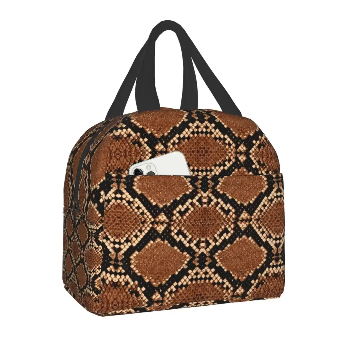 Snake Skin Print Insulated Lunch Bag for Women Waterproof Snakeskin Animal Texture Thermal Cooler Bento Box Office Work School