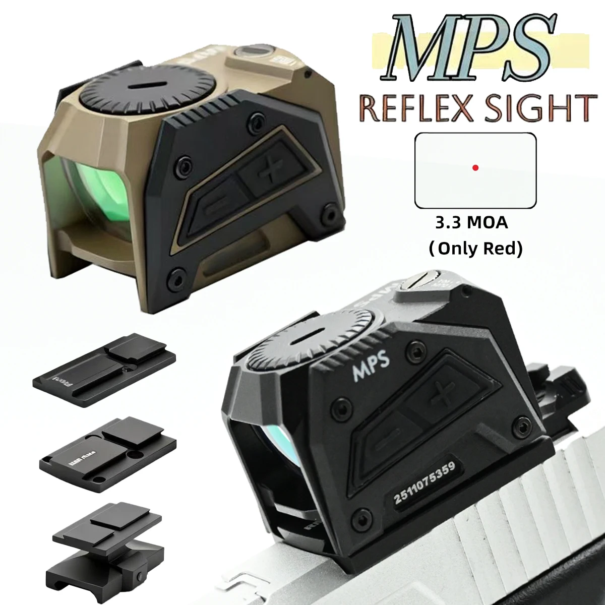 

MPS 3.3 MOA Red Dot Sight Mini Optics Reflex Tactical Rifle Scope for Glo*k 17 19 for MOS 20MM Picatinny Rail