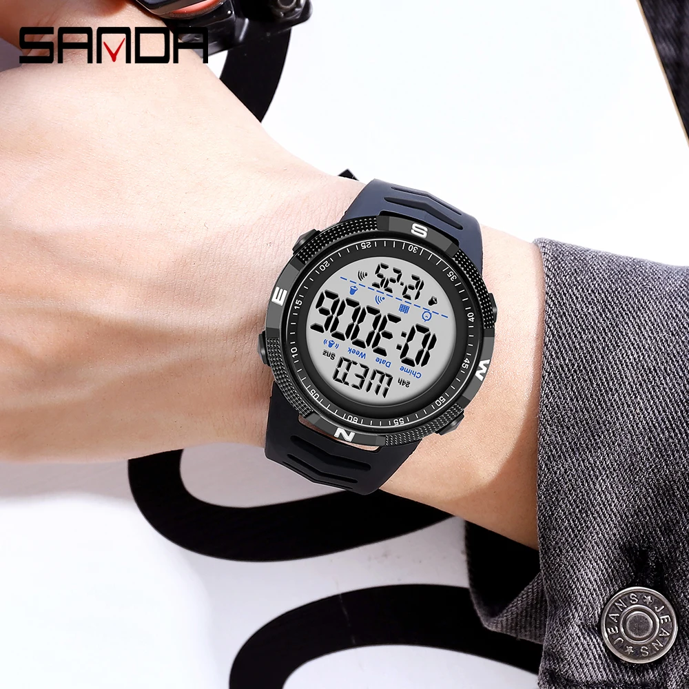 Fashion SANDA Top Brand Waterproof Men Watch Multifunctional Luminous Digital Wristwatch Outdoors Sports Student Watches 6014