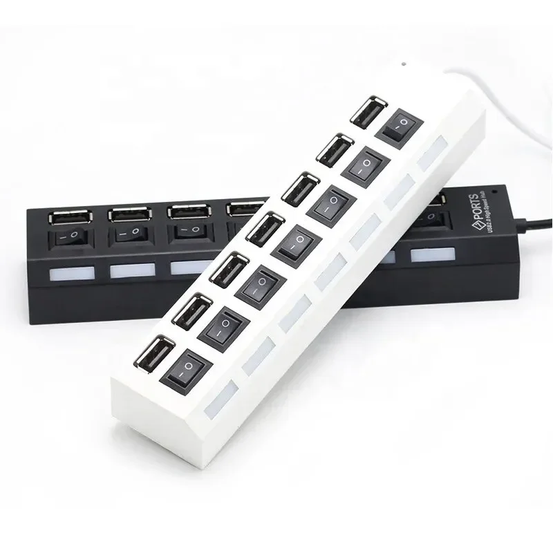 USB 허브 멀티 USB 분배기 전원 어댑터, PC 노트북 맥북용, 온오프 스위치 포함, 다중 확장기, 7 포트 액세서리 