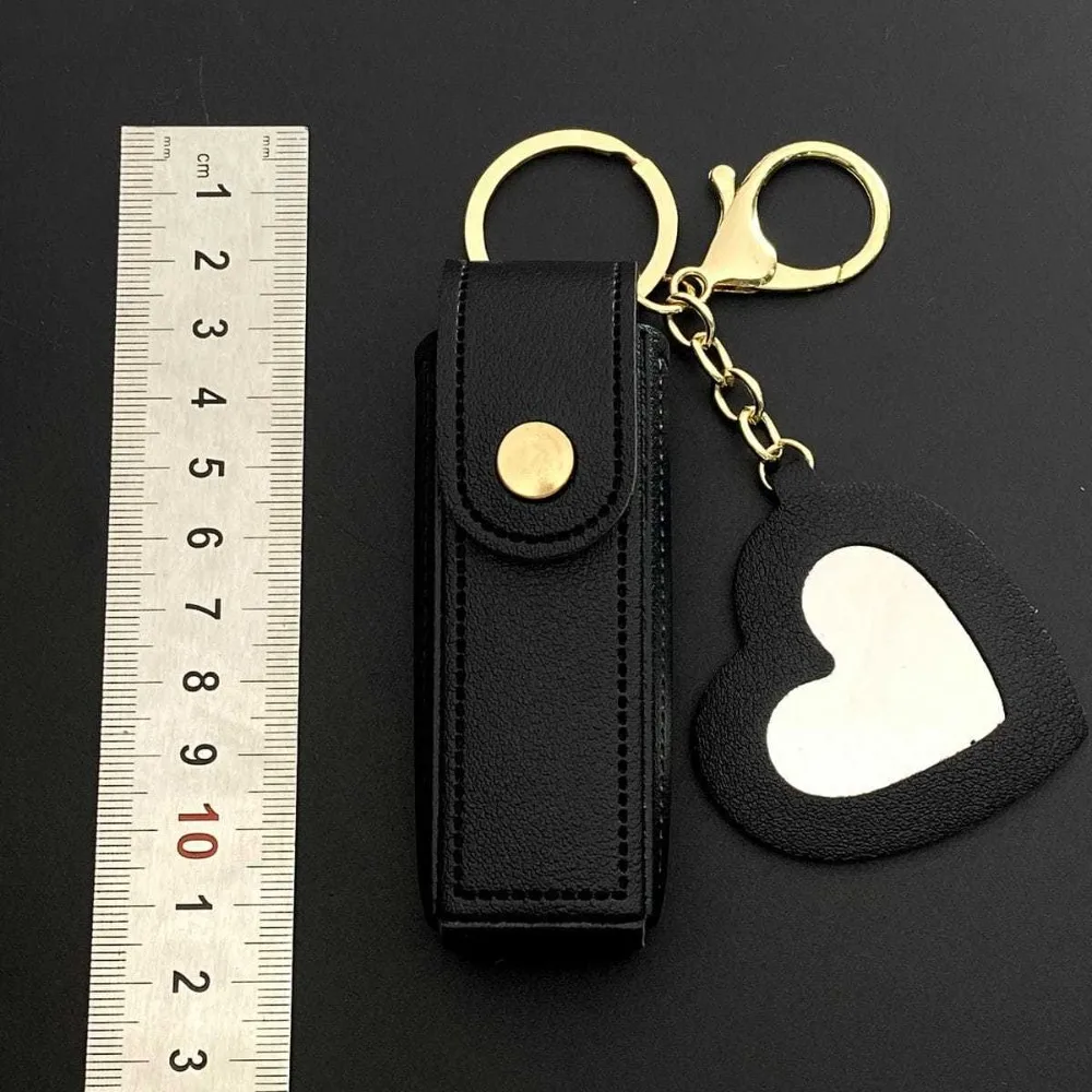 Solid Color Fashion Heart Shaped Mirror Lipstick Holder Keychain Decoration Creative Women Pendant Bag Keyring Gift Accessory - view 6