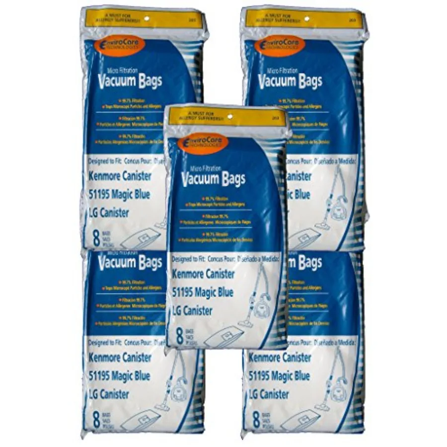 

Replacement Micro Filtration Vacuum Cleaner Dust Bags made to fit Kenmore Canister Type M 51195 Magic Blue and LG Canisters 40