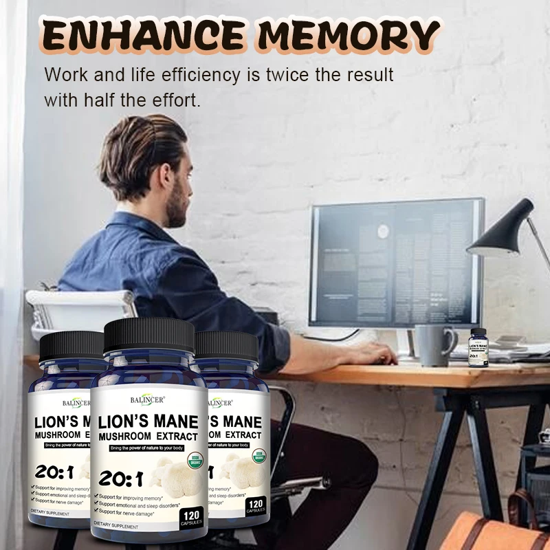 Lion's Mane - Nootropic Brain Memory & Boosts Immune System & Stress Relief, Mood and Sleep Health, Fights Stress, Non-GMO