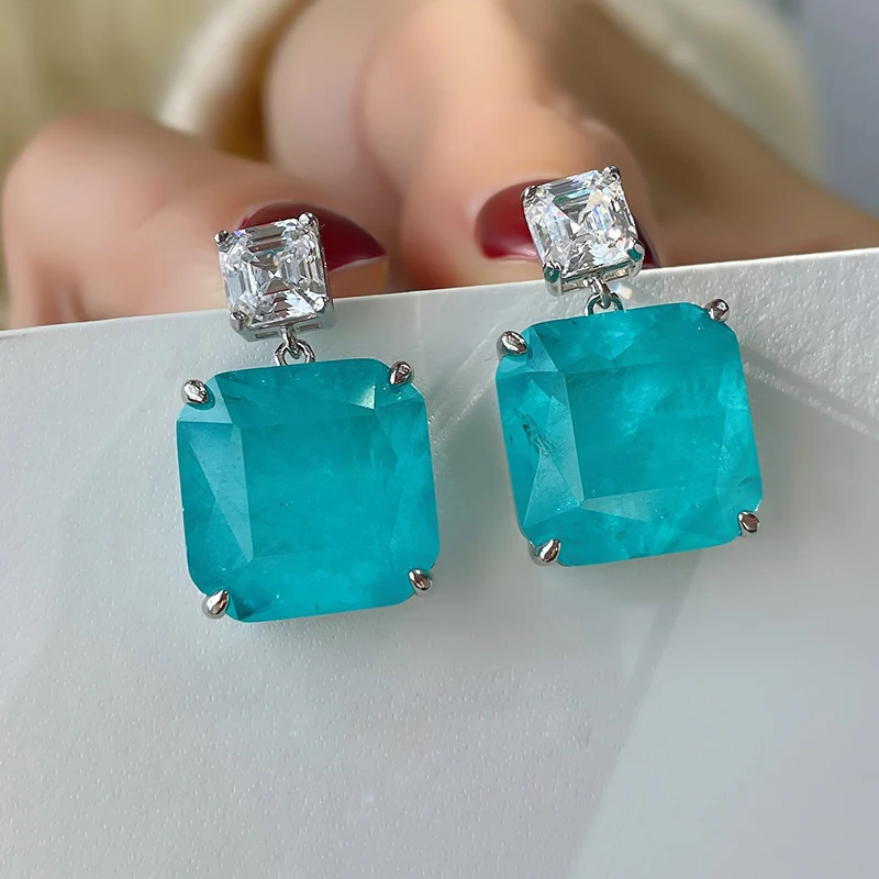 New S925 Tremella Jewelry Female Emerald Earrings Temperament 15*15 Earrings Jewelry Accessories