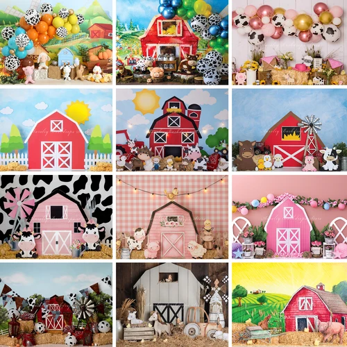 Imagen 1 del producto Fondos de palancas de heno de granja pastel Smash niños adultos fotografía accesorios niño bebé decoraciones molino de viento cabina aves de corral foto telones de fondo