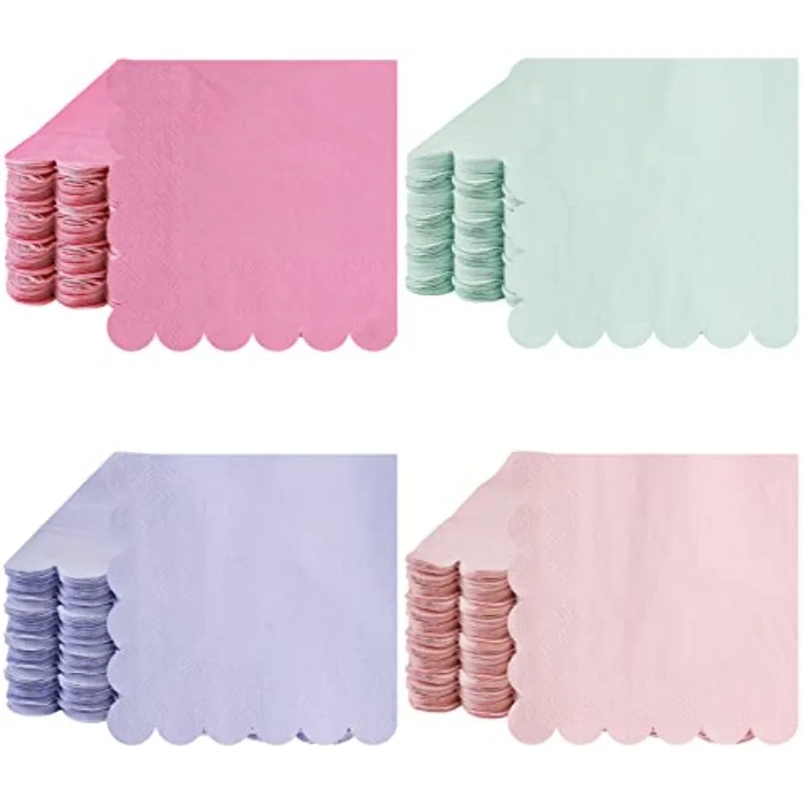 

Kosiz 100 Pieces Scalloped Edged Cocktail pkins 5 x 5" Disposable Pastel Paper pkins Bulk for 4 Macaron Colors Wedding Shower B