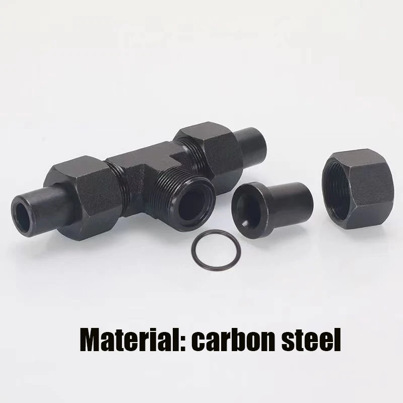 Hydraulic Carbon Steel Tee Pressure Oil Pipe Joint Metric Thread Connection Fittings Transition Joint Weld Caliber 6~25mm