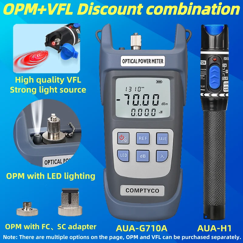 FTTH Fiber Optic Tester Tool Kit (Optional) Optical Power Meter(OPM -70 ~+10dBm) and Visual Fault Locator(1mw 10/20/30/50mw VFL)