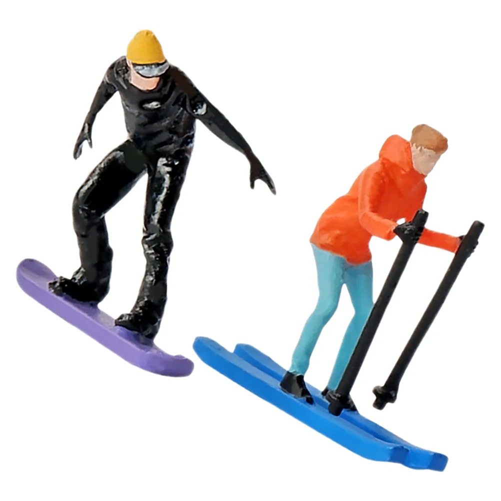 

2 Pcs Ski Miniature People for Diorama Ornaments Skiing Model Resin Accessories