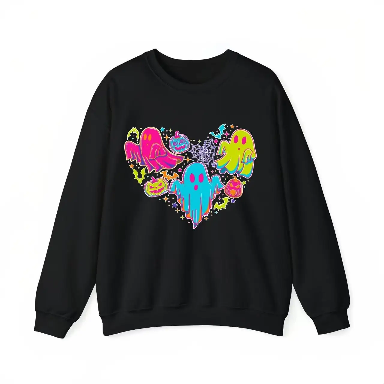 

Cute Halloween Ghost Sweatshirt, Heart Shaped Spooky Graphic Pullover, Vibrant Aesthetic Crewneck Top, Autumn Holiday Jumper
