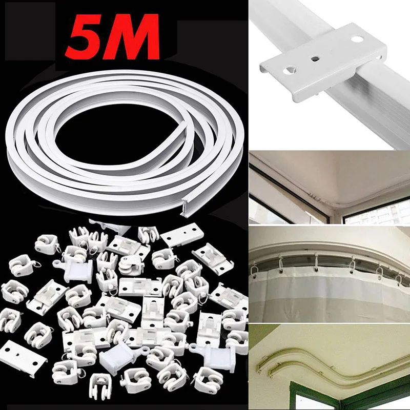 5M Bendable Curtain Rail Top Clamping Track Curtains Accessories Plastic Straight Curtain Track Window Rod Rail Modern Style B3