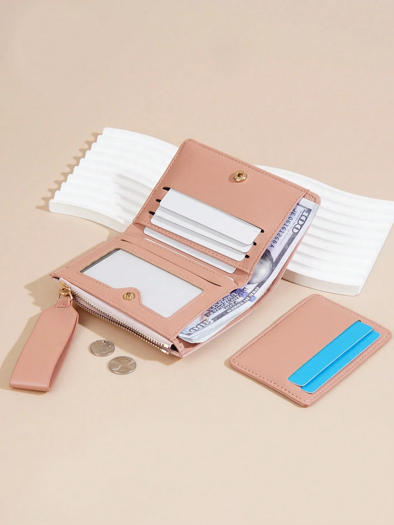 

Women's Premium Bi-Fold Wallet & Card Holder Case Student Style Color Block Zipper Design