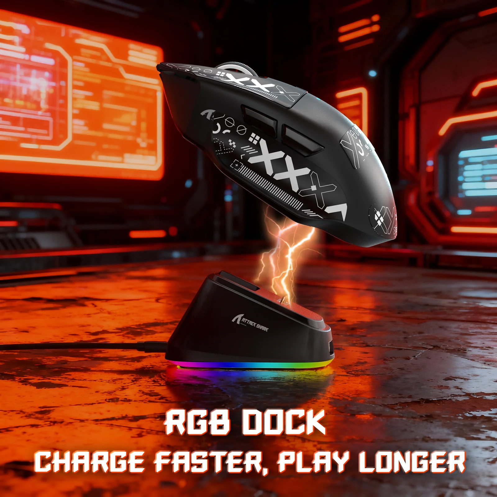 ATTACK SHARK V6 Gaming Mouse with Magnetic Charging Dock, PixArt PAW3311 Gaming Sensor, BT/2.4G Wireless/Wired