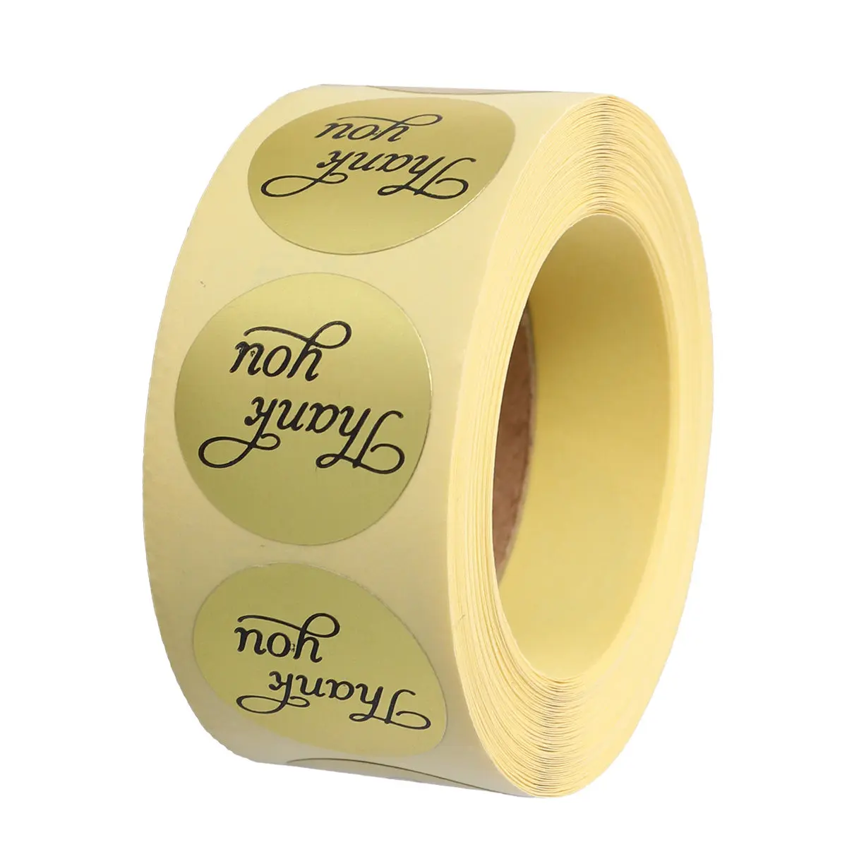 

Golden Round Thank You Stickers Roll Easy Tear Self Stick Letter Labels for Thanksgiving Candy Bags Parcel Decor Label