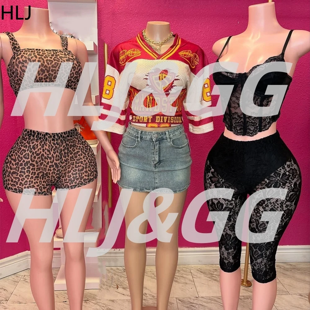 

HLJ Summer New Leopard Print Two Piece Sets Women Spaghetti Strap Sleeveless Slim Crop Top And Shorts Outfits Fashion Streetwear