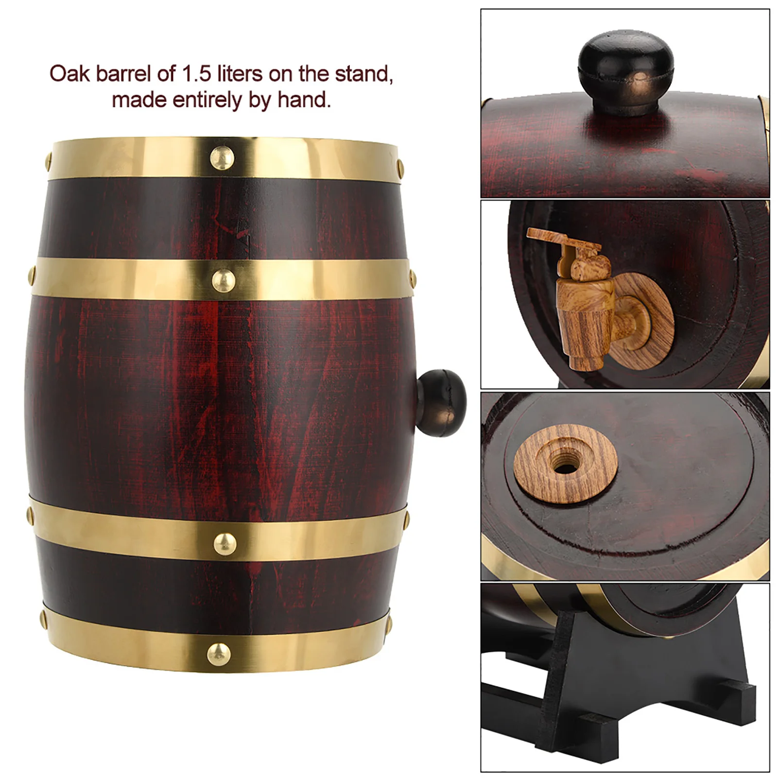 Vintage Wood Oak Timber Wine Barrel With Tap For Storaging Beer Whiskey Rum Port Brandy Tequila 1.5L / 3L / 5L / 10L