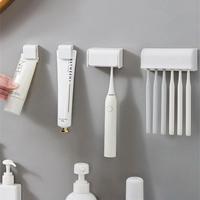 Punch-free Wall-mounted Toothbrush Holder Toothpaste Holder Toothpaste Storage Rack Bath Organizer Bathroom Accessories