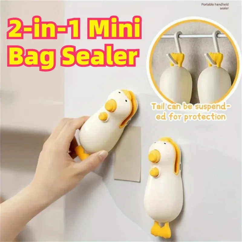 

1PC Cute Duck Handheld Vacuum Sealer Rechargeable Magnetic Bag Sealer for Freshness Portable Easy Use Kitchen Gadget 2 in 1 Mini