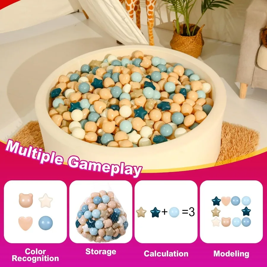 Star Ball Pit Ball Balls com formato de urso e coração, para bebês, crianças, cercadinho, piscina, filhote de cachorro, cachorro, gato, 50 peças